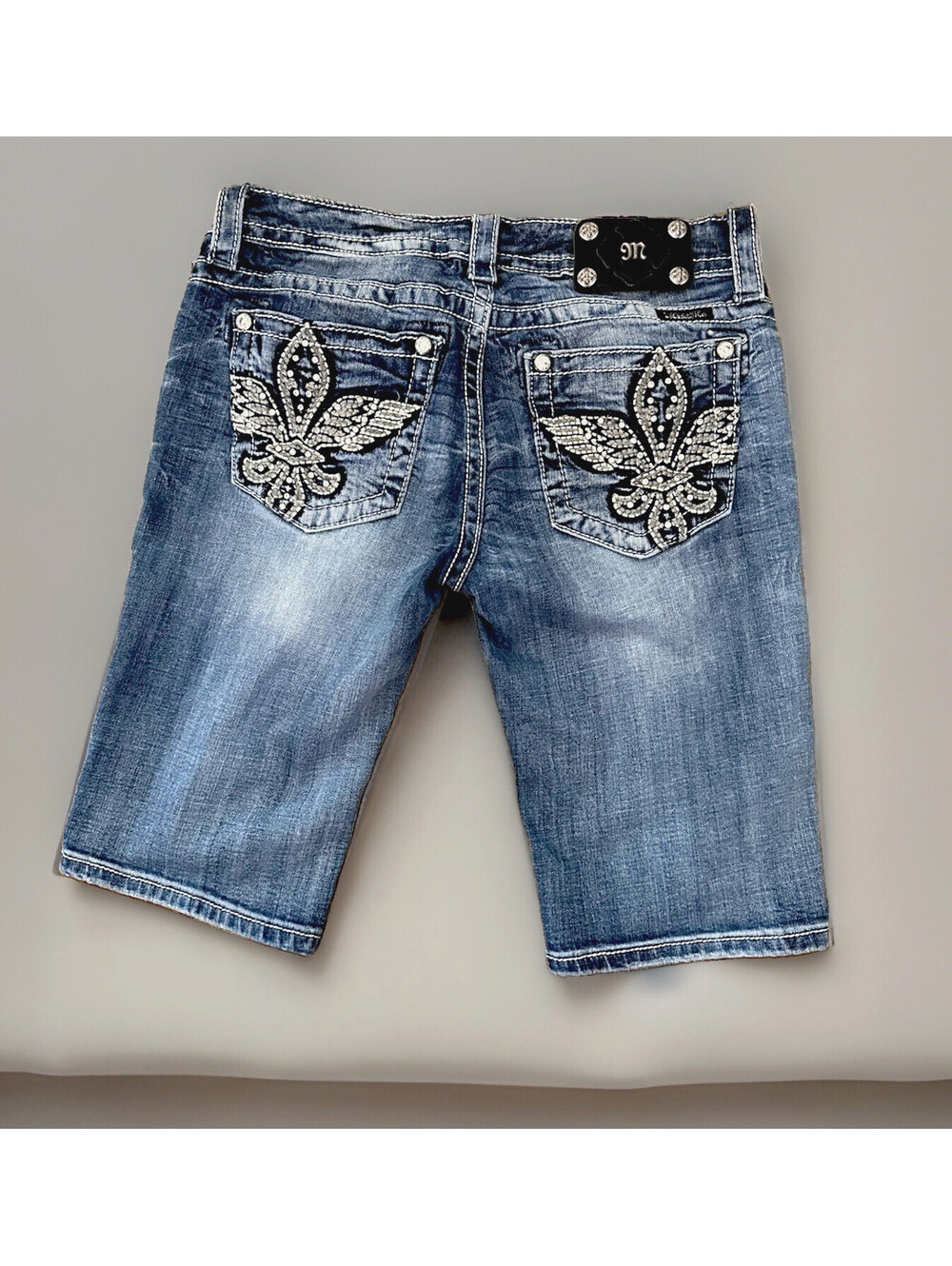 Miss Me Signature Bermuda Jeans Shorts 29 x 12 Denim JP5792M Y2K Streetwear